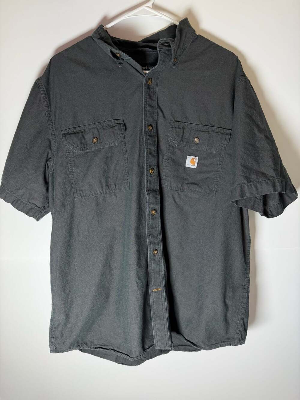 Carhartt Men's Black Loose Fit Short Sleeve Button Down Work Shirt Size L